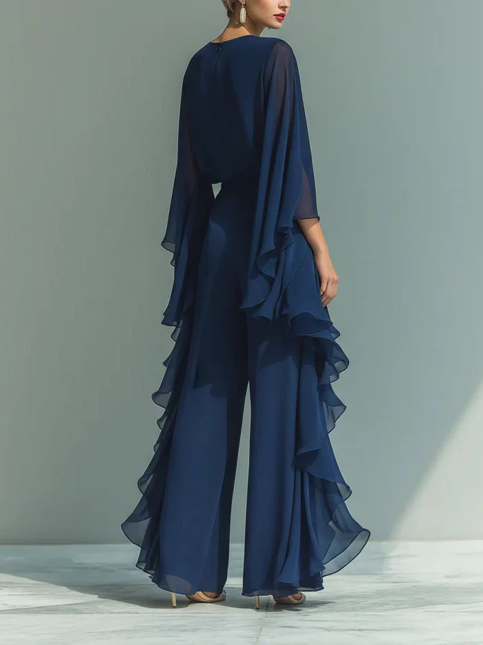COMPLETO ELEGANTE IN CHIFFON CON VOLANT