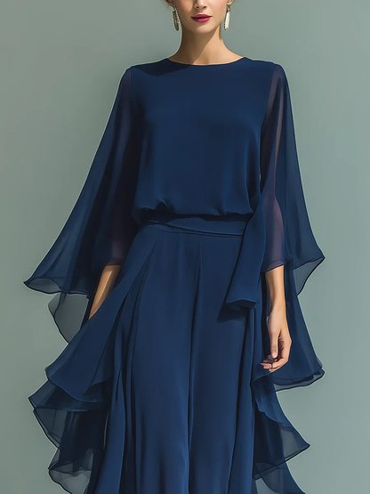 COMPLETO ELEGANTE IN CHIFFON CON VOLANT