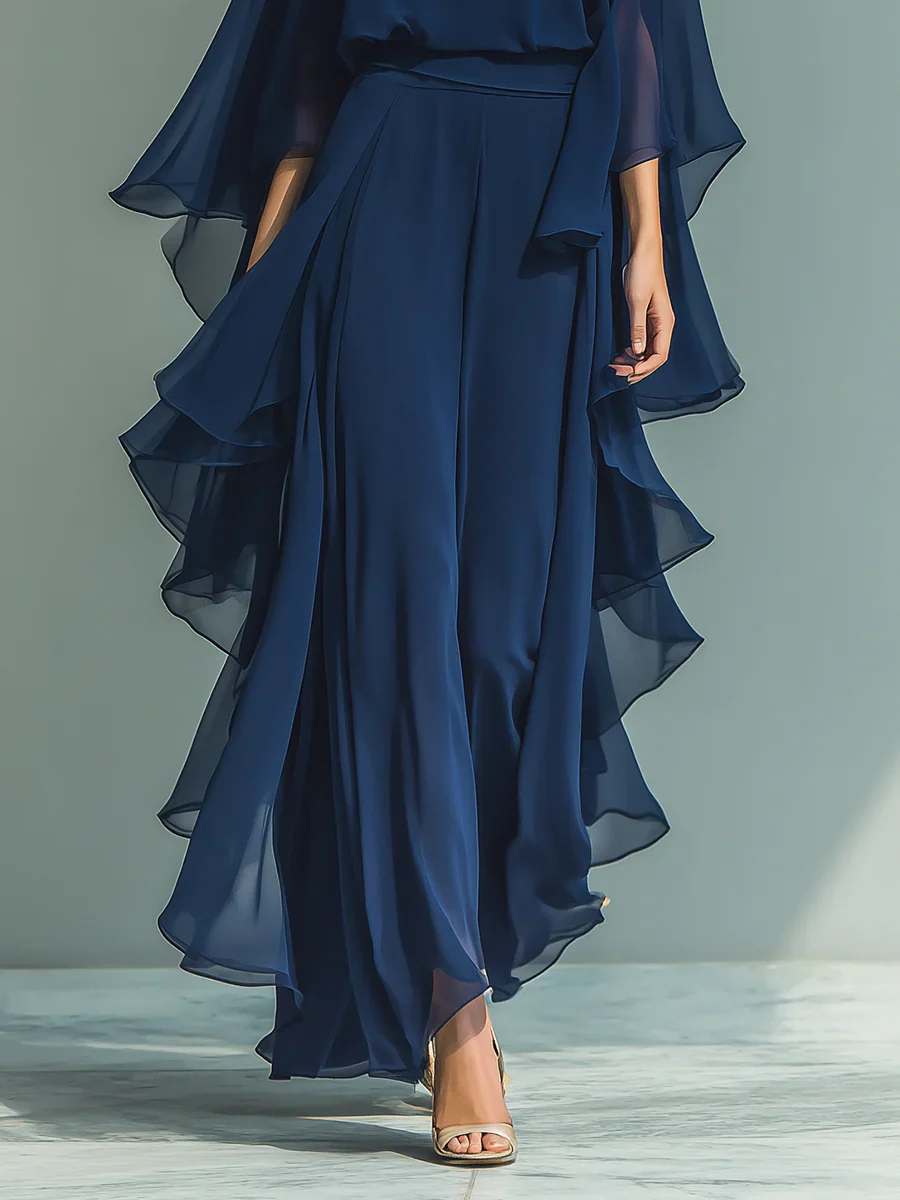 COMPLETO ELEGANTE IN CHIFFON CON VOLANT